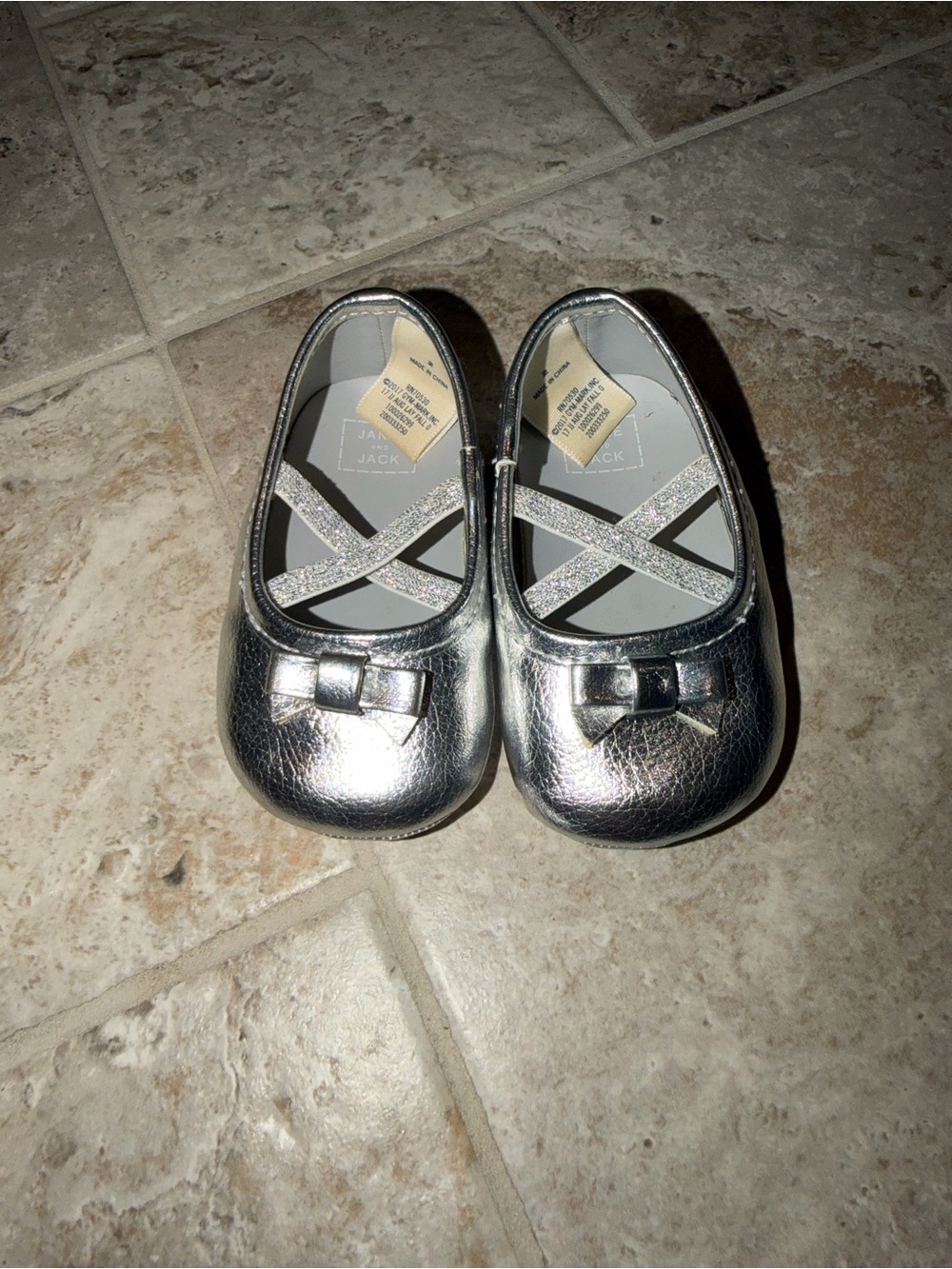 Janie and Jack Silver baby’s Ballet Flats with Glitter Straps